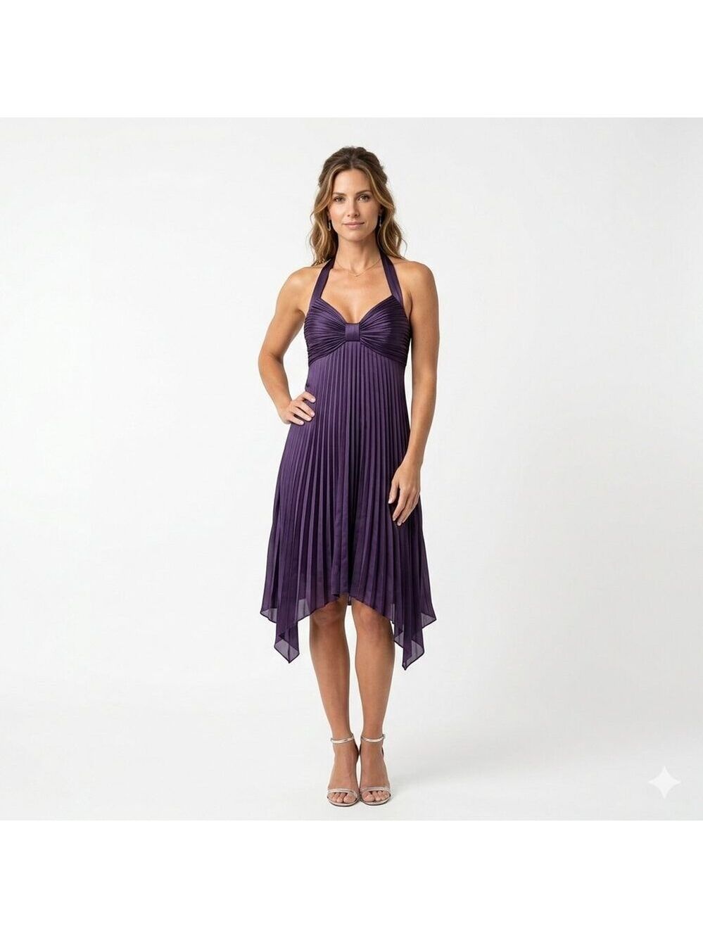 *Purple Pleated Halter Dress Handkerchief Hem Y2K Fairycore Small